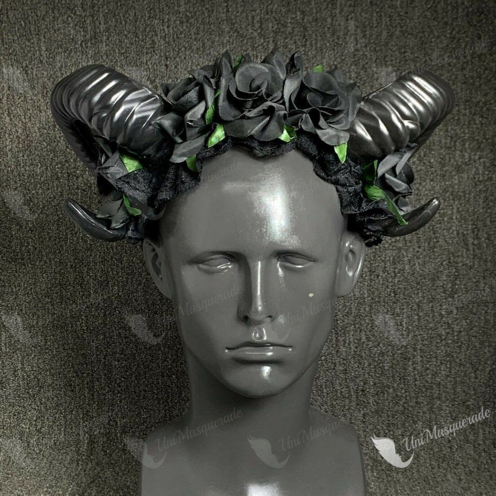 Restyle Sheep Horn Flower Headband Gothic Beauty Horror Horns Halloween Rose